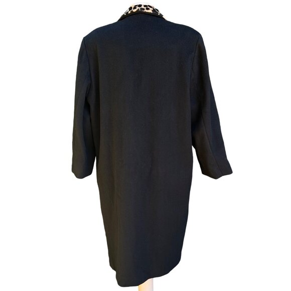 Black Wool Blend Long Dress Coat Leopard Collar Money Vintage Size XL - ‎  READ - Picture 3 of 5